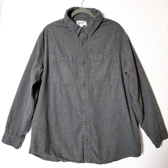 Duluth Trading Co Mens Shirt Long Sleeve Sz 2XL Button Up Flannel Slim Fit Grey - Picture 1 of 13